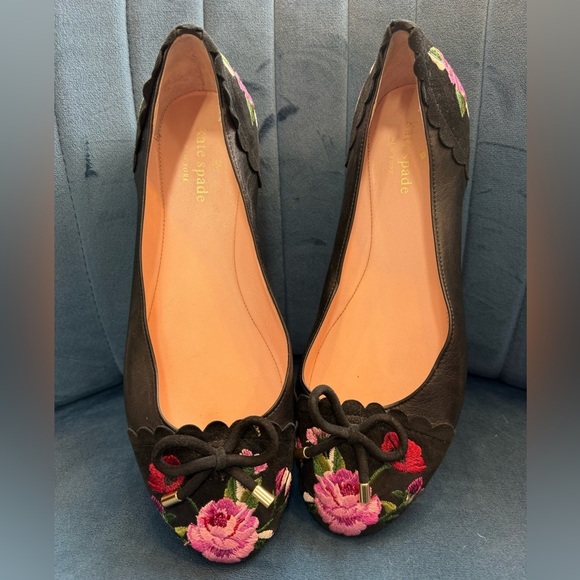 kate spade Shoes - Kate Spade Embroidered Ballet Flats Black Floral Size 8